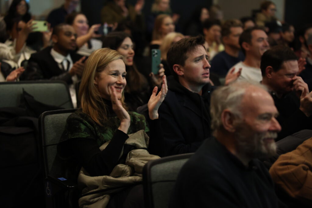 Actress Laura Linney applauding in a crowd during the Sundance Film Festival in Park City, Utah.